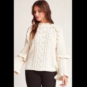 BB Dakota Cable Knit Ruffle Bell Sleeve Sweater Size Small Oversized
